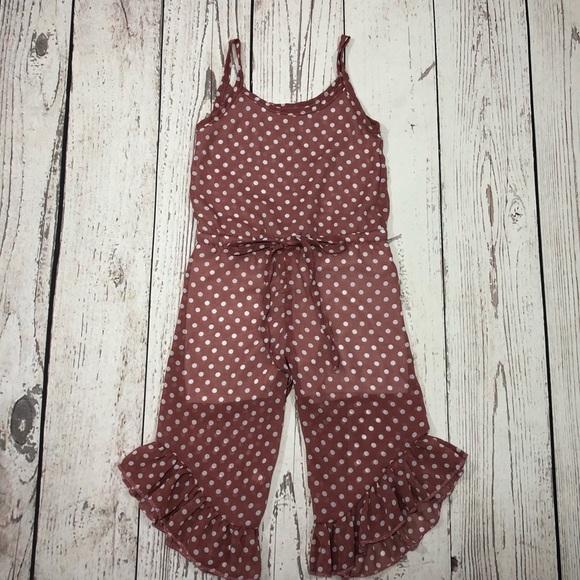 NEW Dusty Pink Polka Dot Ruffle Jumpsuit - Picture 3 of 3